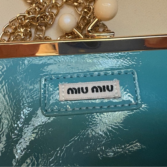 Miu Miu Blue and Gold Clutch with Detachable Chain - Picture 2 of 4